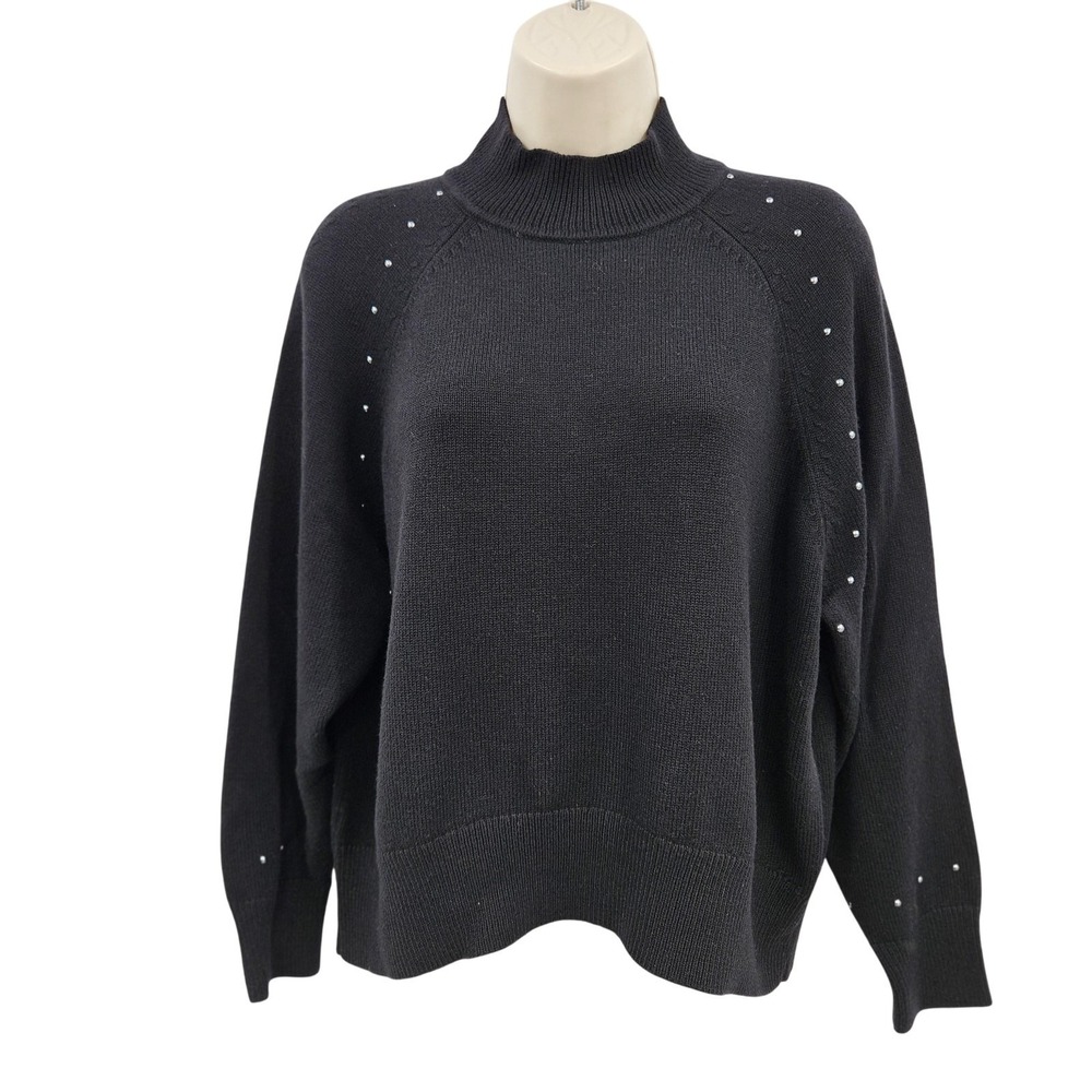 WHBM Cashmere blend Sweater Women M Black Stud Raglan Preppy Dark Romantic Goth